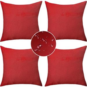 Demetex 18x18 Pillow Covers Outdoor Square Throw Pillow Covers Accent Waterproof Linen Pillowcases for Sofa Couch Bed Hanging Chair, Set of 4, 18 x 18 Inch, Red