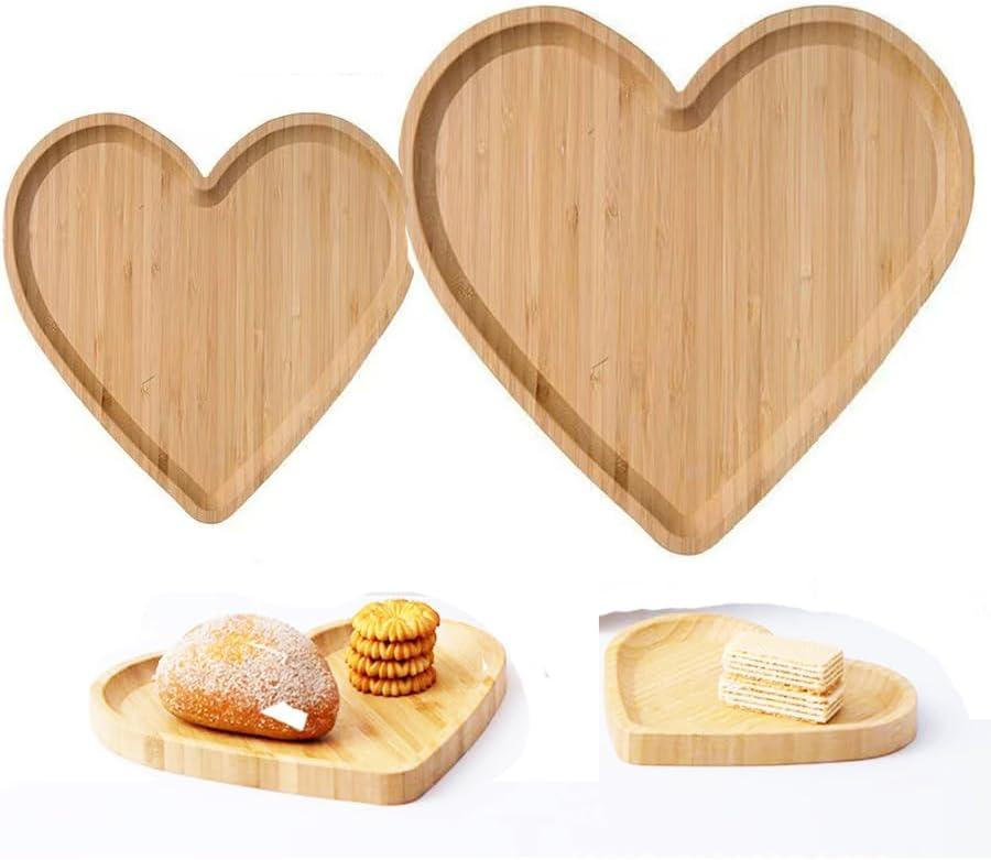 Aunewmei 2pcs Dual Purpose Heart-Shaped Bamboo Cutting Board for Cooked Food, Vegetables and Fruits
