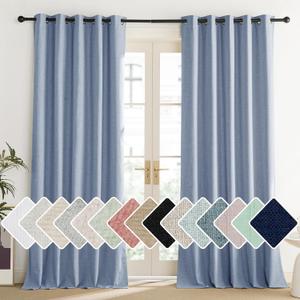 NICETOWN Stone Blue Vintage Linen 100% Blackout Curtains for Living Room, Thermal Insulated Curtains 90" Long, Noise Reducing Window Treatment Drapes for Home Office, 62" Wide Per Panel, Set of 2
