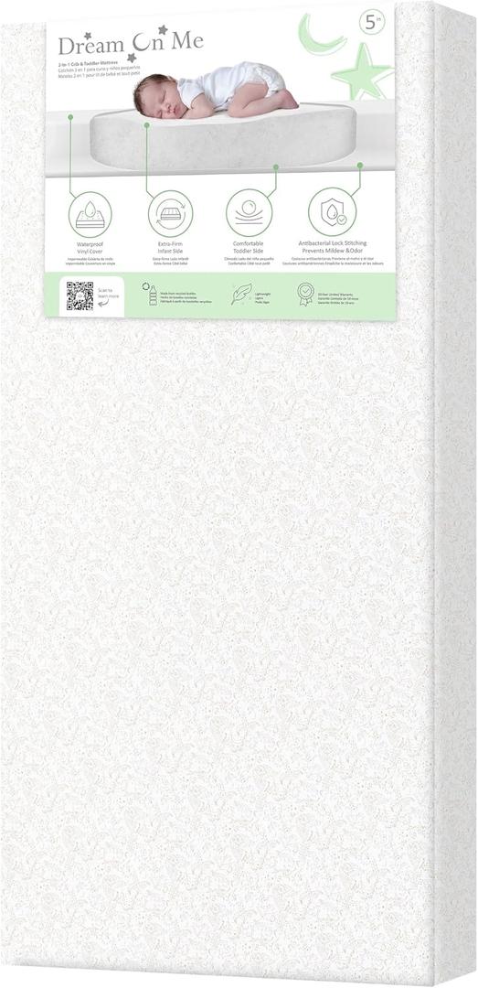 Dream On Me Serene Snooze 2-in-1 Crib Mattress, Dual-Sided for Infants & Toddlers, Waterproof Cover, GREENGUARD Gold Certified, Fits Full Size Crib & Toddler Bed, 52 x 28 x 5
