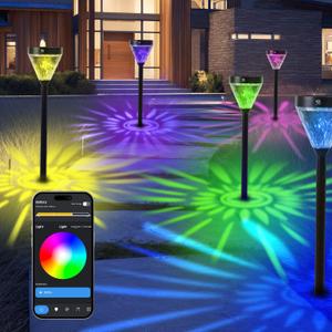 Giant Smart Solar Pathway Lights - 2 Pack Tall Bright RGBCW Waterproof, APP Control Outdoor Solar Lights for Paths, Gardens, Terraces, Landscapes, Walkways, Christmas Decorations