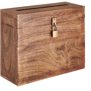 Wedding Card Box with Lock and Card Slit 12"X10"X4.5"- Distressed Gift Wishing Well Card Box for Weddings, Receptions, Birthdays, Graduations, Baby Showers, Honeymoon Funds (Burnt)