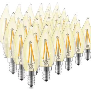 LED Candelabra Bulbs 25W Equivalent Dimmable E12 LED Bulb 2700K Soft Warm White, 2W 200LM Flame Tip CA10 LED Candle Bulb for Chandelier Wall Sconce 24-Pack (Clear)