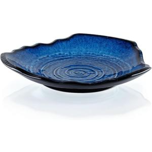 12" Blue Decorative Bowl, Large Decorative Centerpiece, Ceramic Dish for Dining Room, Blue Fruit Bowl for Kitchen Counter, Entryway Key Holder Tray, Coffee Table Accent, Oven Microwave Dishwasher Safe