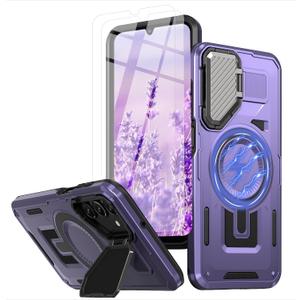 for Samsung Galaxy A16 5G Phone Case Built in Lens Protector [Compatible with Magsafe] [15 FT Military Grade Drop Protection] with 2X Tempered Glass Screen Protector Shockproof Case(Purple)