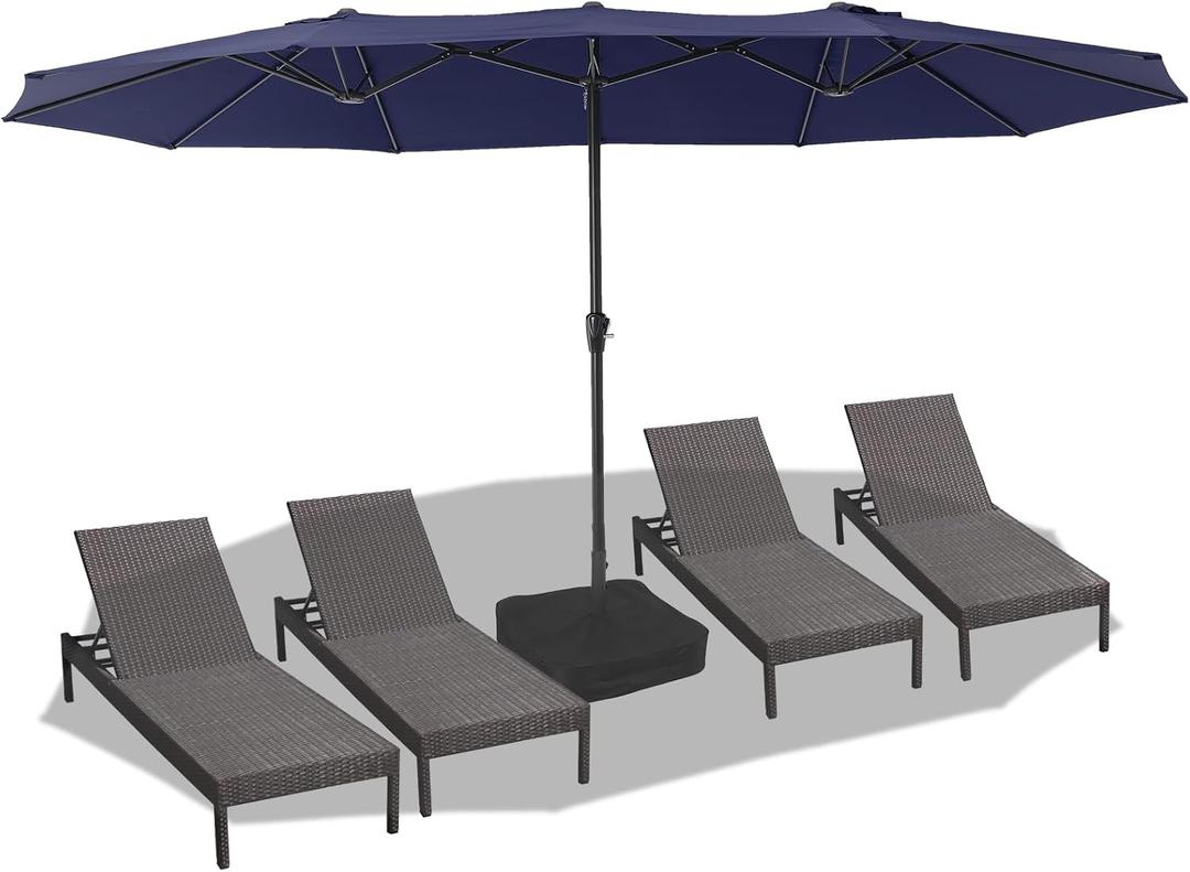 15FT Double Head Patio Umbrella with Base,Outdoor Market Umbrella Double-Sided with Crank,Patio Umbrella for Poolside, Garden & Backyard (Navy)