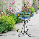 DREAMSOUL 20" Dia Bird Bath Stand Metal Birdbath with Folding Bracket, 2 in 1 Hummingbird Deep Bird Bath for Outside