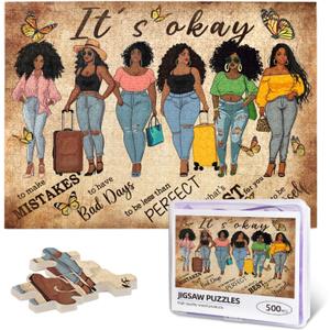 African American Jigsaw Puzzles 500 Pieces for Adults, Black Woman with Self-Love Affirmations, Empowering Wooden Puzzle for Stress Relief & Home Decor