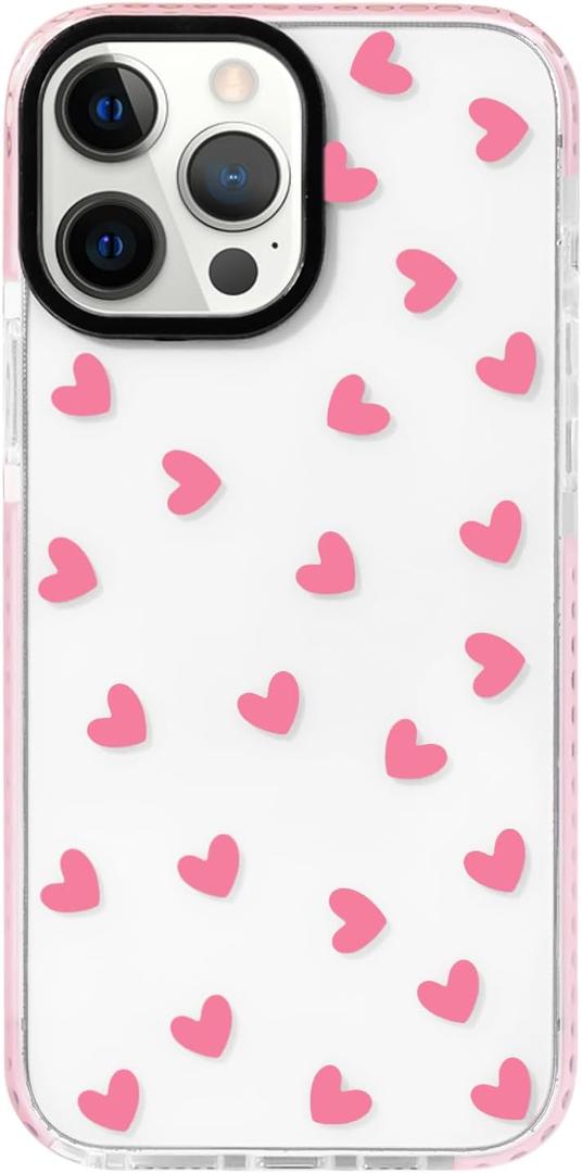 NITITOP Compatible with iPhone 15 Pro Case Cute Clear for Women Girls Pink Love Heart Pattern Ultra Slim with Bumper Protector Soft TPU Anti-Yellow Protective Cover - Pink Heart