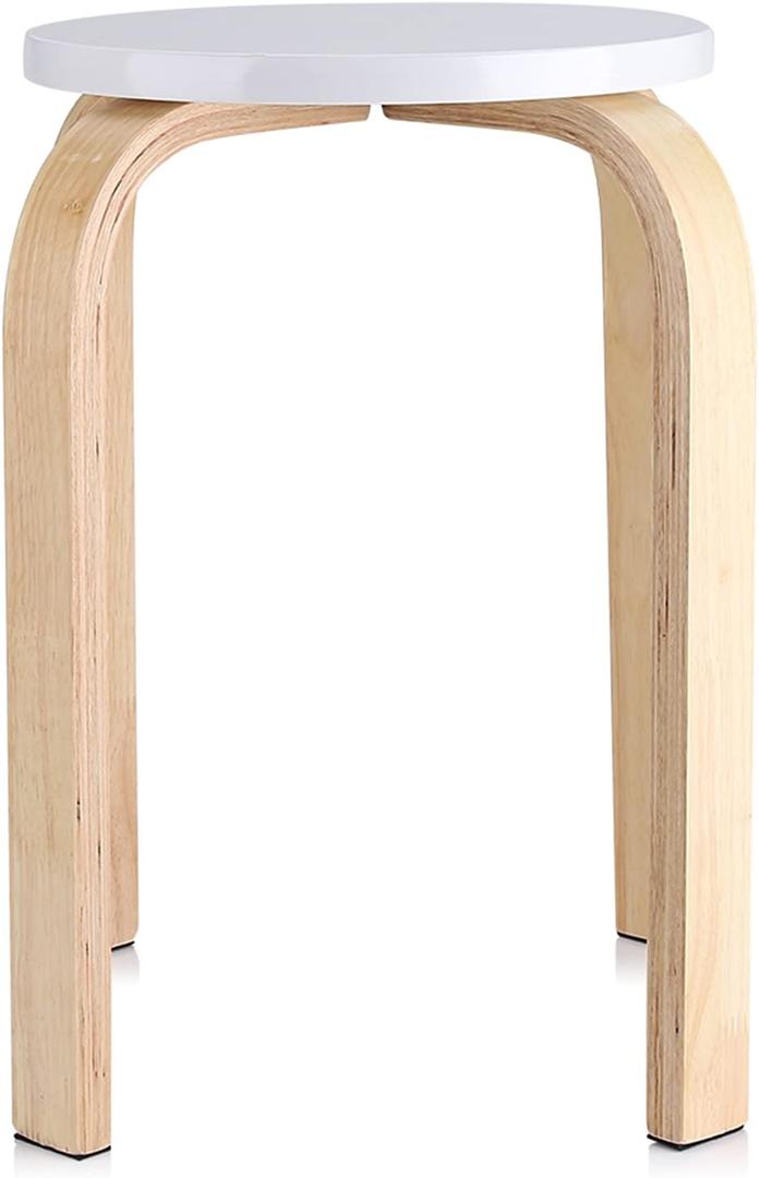 Ejoyous Bentwood Stackable Stool, Anti Slip Bent Wood Stacking Chairs, 30 CM / 11.8 Inch Round Backless Counter Stools for Kitchen Home, Garden, Workroom, Living and Class Room (White)