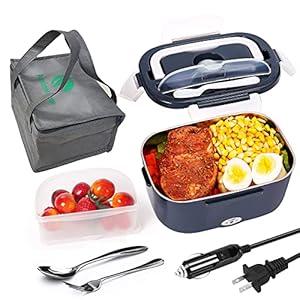 Electric Lunch Box For Adults, 80W Heated Lunch Box for Men 1.5L Stainless Steel, Portable Food Warmer for Car Truck Work, 12/24/110V, Loncheras Para Hombres De Trabajo, Heatable Lunchbox,White Grey (Dark Gray)