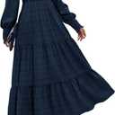 KIRUNDO Spring Dresses for Women 2026 Wedding Guest Maxi Long Sleeve Summer Smocked High Waist Flowy Party Cocktail Dress (Small, Navy)