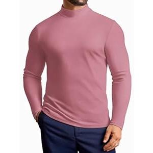Vssjavun Mens Mock Turtleneck Long Sleeve Shirts Casual Slim Fit Undershirt Lightweight T-Shirt for Outdoor & Business (Red, M)