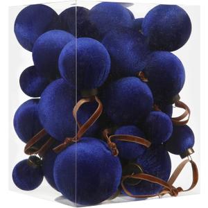 Sea Team 32-Pack Flocked Velvet Cloth Christmas Tree Ball Ornaments Set, Hanging Velour Baubles, Shatterproof Plastic Decorations for Xmas Tree, Wreath, Garland, Multi-Sized, Royal Blue