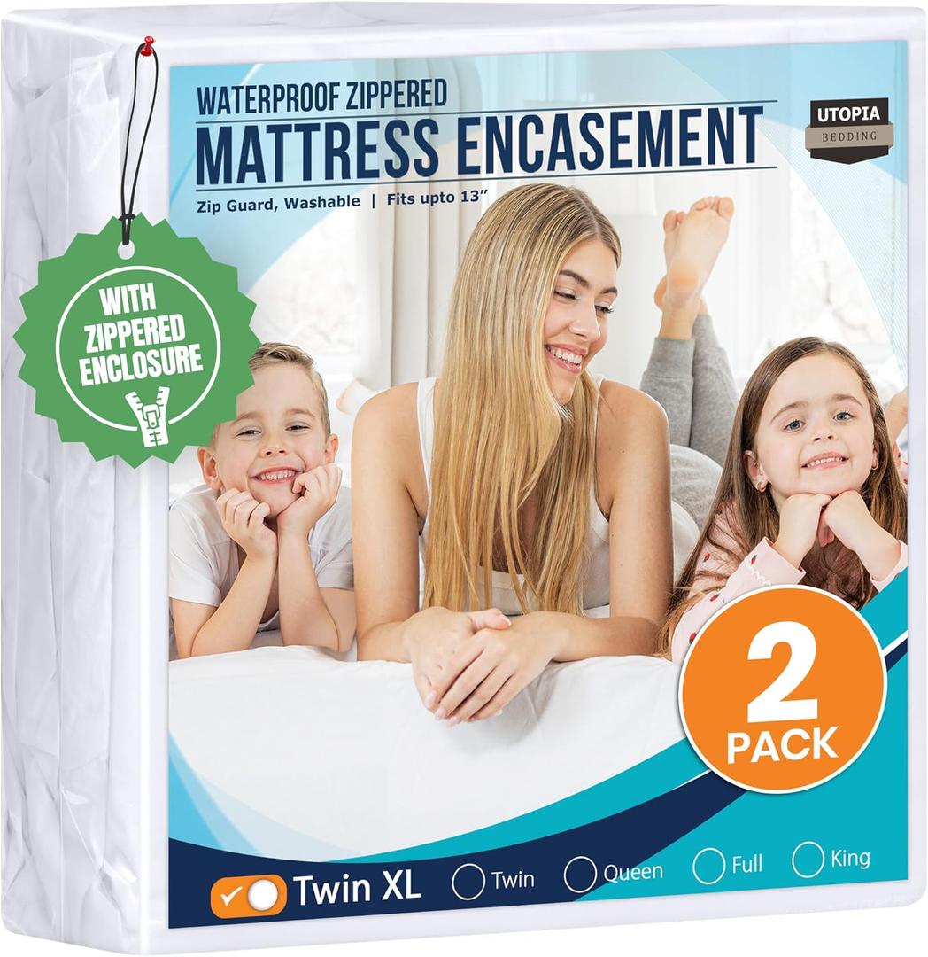Utopia Bedding Mattress Protector Zippered Twin XL Size (Pack of 2), 100% Waterproof Bed Bug and Dust Mite Proof Mattress Encasement, Absorbent 6 Sided Mattress Cover