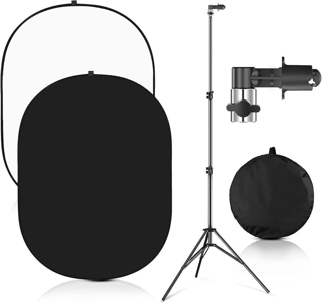 Portable Chromakey Black/White Backdrop with Stand,59 * 39 inch Pop Up Collapsible Backdrop,Foldable Black&White Screen 2 in 1 Backscreen for Photo and Video Shooting,Gaming (Black & White)