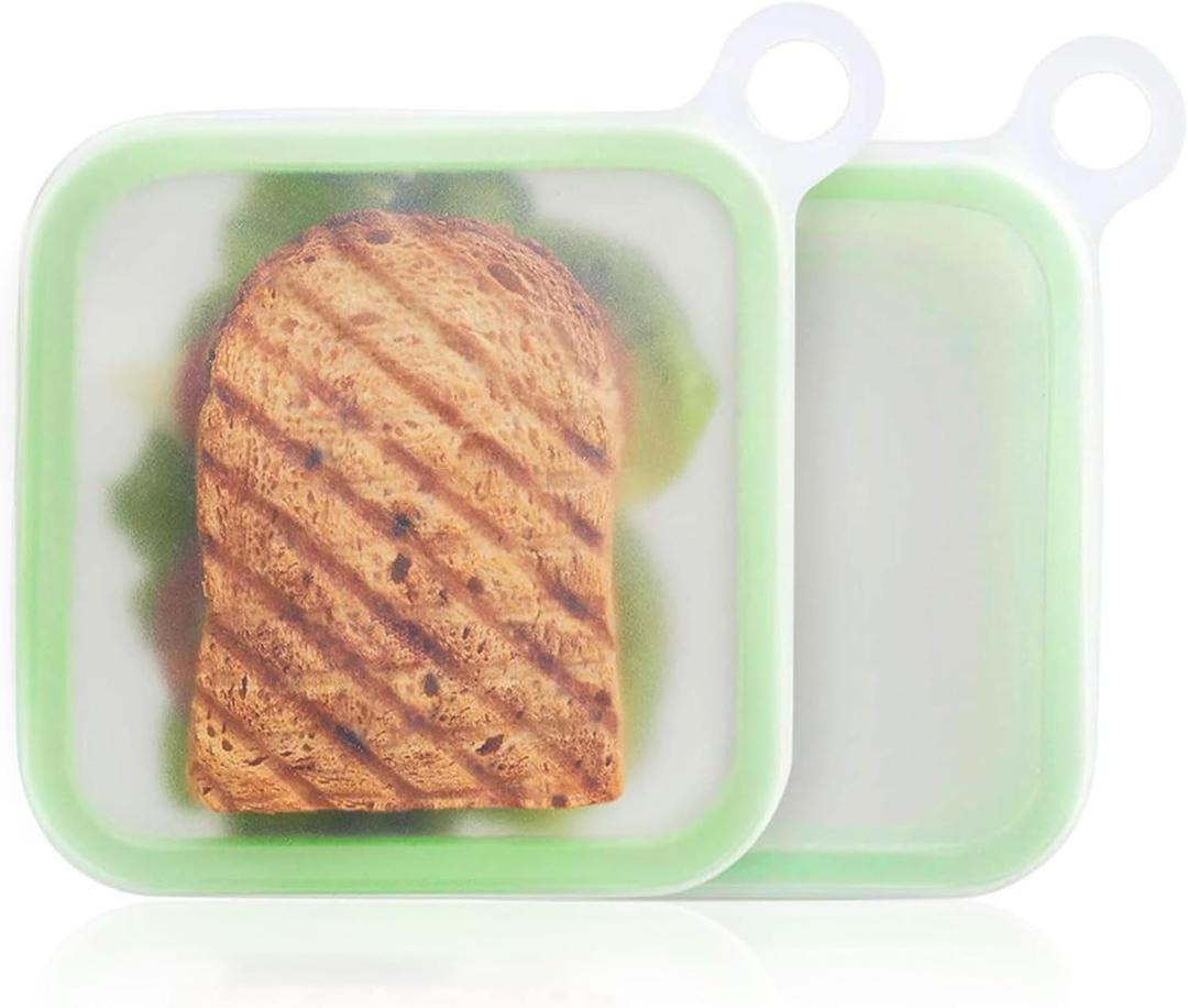 Anjing Silicone Sandwich Container for Lunch Boxes, 2 Pcs Food Storage Containers with Lids, Meal Prep Reusable Bag BPA Free Bento Box Microwave, Freezer & Dishwasher Safe