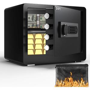 DAYI Safe Box, 1.4 Cubic Feet Home Safe with Fireproof Waterproof Bag, Security Safe Box for Money Cash Valuables, Digital Electronic Keypad, Dual Alarm System, Removable Shelf - D-35
