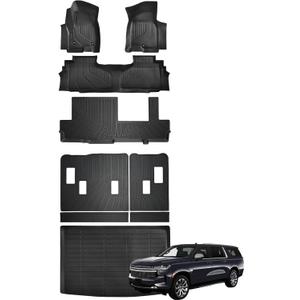Marretoo Floor Mats for Chevy Chevrolet Suburban/GMC Yukon XL 2024-2021 Floor Mats & Cargo Liner with Backrest Mat Full Set All Weather Protection TPE for Suburban Accessories (8seat)
