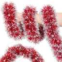 50FT Red White Christmas Tinsel Garland, Metallic Twist Xmas Garlands for Christmas Tree Decorations, Holiday Hanging Garlands for Mantel Staircase Indoor Outdoor Home Office Party Holiday Decor