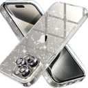 Choiche Compatible for iPhone 15 Pro Max Case Women Phone Case, Cute Bling Sparkly, Military Grade Protection, 3 Diamond Camera Lens Covers, 2 Tempered Glass Protectors, 6.7 inch (Glitter Clear)