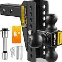 Adjustable Drop Hitch, 8 Inch Drop Trailer Hitch,Tri-Ball(1-7/8'', 2'', 2-5/16'') Hitch, Fits 2-Inch Receiver, Max 16,500 LBS GTW-Truck Trailer Hitch with Double Anti-Theft Pins Locks