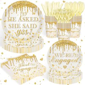 140Pcs Engagement Party Decorations He Asked She Said Yes Decorations Happy Engagement Plates and Napkins Tableware Set Wedding Proposal Decor Serves 20 Guests
