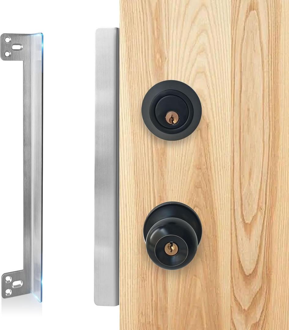 Heavy-Duty Door Latch Guard Plates 12 with 1 Offset Cover, Satin Nickel, Protector Shields for Door Knob/Deadbolt/Mortise/Double Door Lock, Outswing Door Security(2 Pack) (12" - 2 Pack)