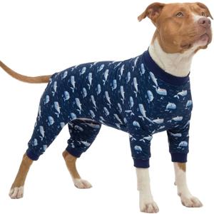LovinPet Large Dog Outfit, Dog Onesie for Surgery, Large Breed Dog Pajamas, Lightweight Navy Whale Print, Pet Pajamas for Dogs, UV Protection Shirt for Dogs, Pitbull Clothes,Blue,L