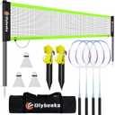 20ft Portable Outdoor Badminton Net Set for Driveway Backyard, Beach, Park with Durable Anti-Sag PE Net, Heavy Duty Steel Poles, 4 Badminton Rackets, 3 Shuttlecocks and 600D Carry Bag