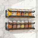 Doakhirmit Wall Mounted Spice Rack with 16 Hooks, Rustic Wood Spice Organizer Shelf for Stove Cabinet Pantry Door,Screw or Adhesive Hanging Spice Shelf,Wall Spice Rack in Kitchen and RV,2 Pack
