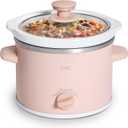 COOK WITH COLOR 2QT Mini Electric Round Slow Cooker - Adjustable Settings, Removable Stoneware Pot, Tempered Glass Lid, Dishwasher Safe, Cool-Touch Side Handles, Dusty Rose
