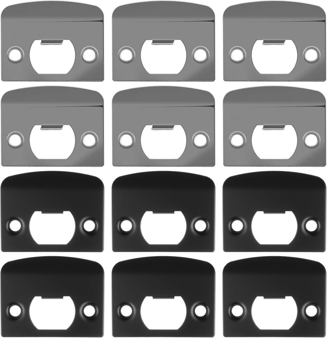 12 Pcs Round Corner Extended Lip Strike, Door Strike Plate, Stainless Steel Strikes Plate with Screws, Black Deadbolt Covers & Door Reinforcement Kit for Interior & Exterior Doors