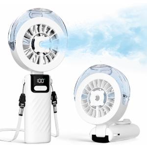 Portable Handheld Misting Fan, 3000mAh Rechargeable Battery Powered Personal Cooling Fan with Water Spray, 5-Speed Wind & LED Display, Small Mist Fan for Travel Outdoor Beach Home