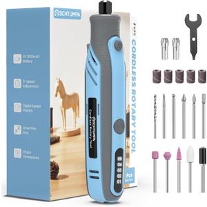 Mini Cordless Rotary Tool, 4V Rotary Tools with Speed Memory, Rotary Tool Kit with 18 Accessories Including Upgraded Sanding Belt, Small Rotary Tool with Rubber Handle for Long-term Creation (Blue)