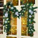 MorTime 9 FT LED Christmas Garland with Berries Bows Christmas Balls, Pre-Lit Artificial Garland with 50 Warm White LED Lights for Indoor Outdoor Christmas Decorations