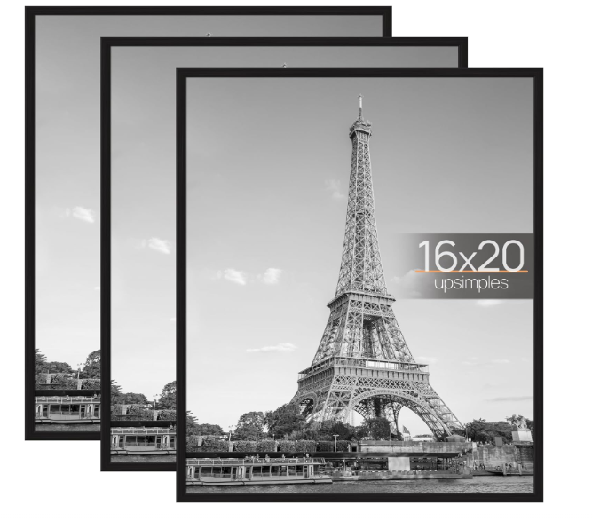 upsimples 16x20 Poster Frame, Easy Slide-In Assembly, Black, 3 Pack