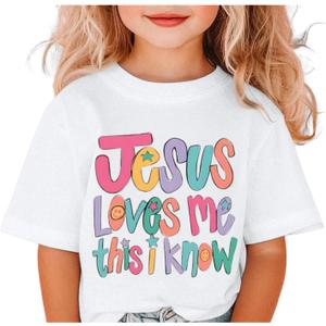 BINTEHGS Jesus Shirts for Kids Christian Graphic Tees for Girls Religious God Tshirts Inspirational Bible Verse Cute T-Shirts(White,4-5Years)