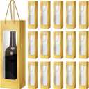 Tioncy 24 Pcs Single Wine Bottle Gift Bag Bulk Wedding Champagne Boxes with Clear Window Handles Reusable Holiday Party Favor(Gold)
