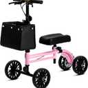 Knee Scooter with Disc Brake, Steerable Knee Walker for Adults,Foldable Rover Scooter for Broken Foot Injured Leg Crutch,Pink