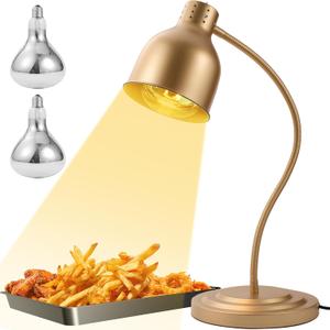 Food Heat Lamp, Heat Lamp with Flexible Arm, 250W Bulbs x 2-5000 Hours Rated, Commercial Food Warmers for Buffet, Parties, Fast Food, (Brass) (Single-Head)