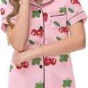 Veseacky Luxurious Kids Satin Pajama Button Down Short Sleeve Nightwear Classic Solid 2 Piece Pj Set(Pink Cherry,130) (Pink)