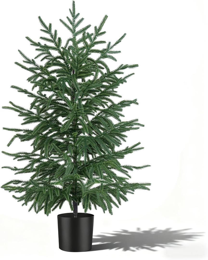3FT Artificial Norfolk Pine Tree, 1pc Artificial Christmas Tree Faux Potted Plants for Front Porch Christmas Indoor Outdoor Decor