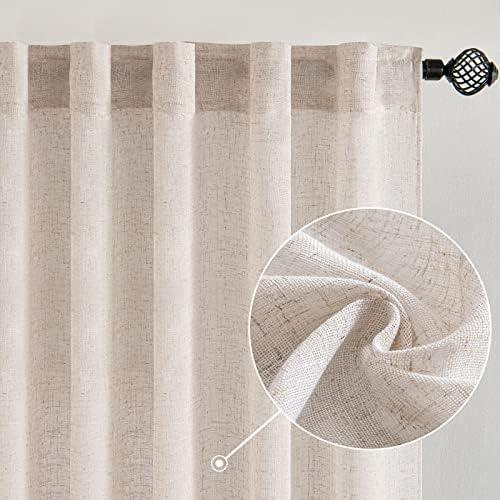MIULEE Natural White Linen Curtains 96 Inch Long 2 Panels for Bedroom Living Room, Soft Thick Linen Textured Window Drapes Semi Sheer Light Filtering Rod Pocket Back Tab Neutral Farmhouse Cream Ivory