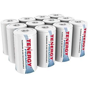 Tenergy 12 Pack Premium D Size 10,000mAh High Capacity High Rate NiMH Rechargeable Batteries - UL Certified