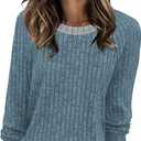 WIHOLL Long Sleeve Shirts for Women Lightweight Sweaters Fall Outfits 2026 Color Block Winter Clothing Dressy Casual Soft (Gray, S)