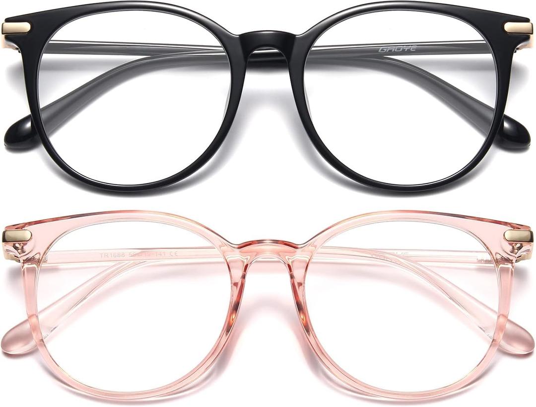 Gaoye 2 Pack Blue Light Blocking Glasses, Retro Round Eyewear Frame Anti Eyestrain Computer Glasses for Women Men - GY1688 (Black+Pink)
