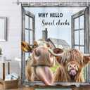 Funny Highland Cow Shower Curtain, Rustic Cute Bull Cattle Barn Door Decor Bath Curtain, Farmhouse Farm Animal Bathroom Accessories with Hooks 69X 72 Inch