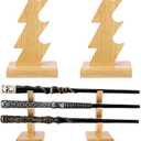 Wooden Magic Wizard Wand Stand Display 3 Tiered Handcrafted Wood Holders for Witch Wands & Pens, Natural