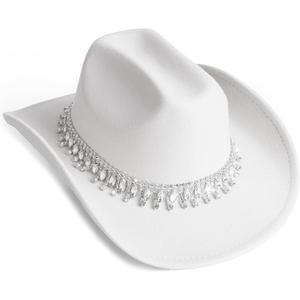 White Cowgirl Cowboy Hat Wide Brim Bling Rhinestone Party Cap